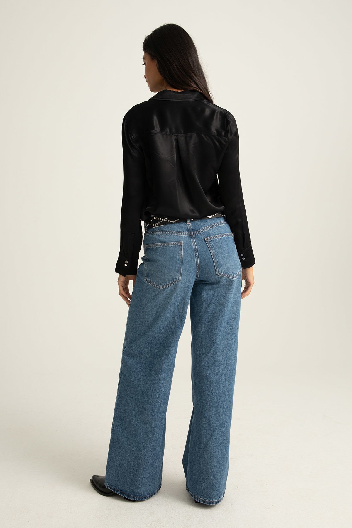 Siyah Saten Smart Casual Gömlek