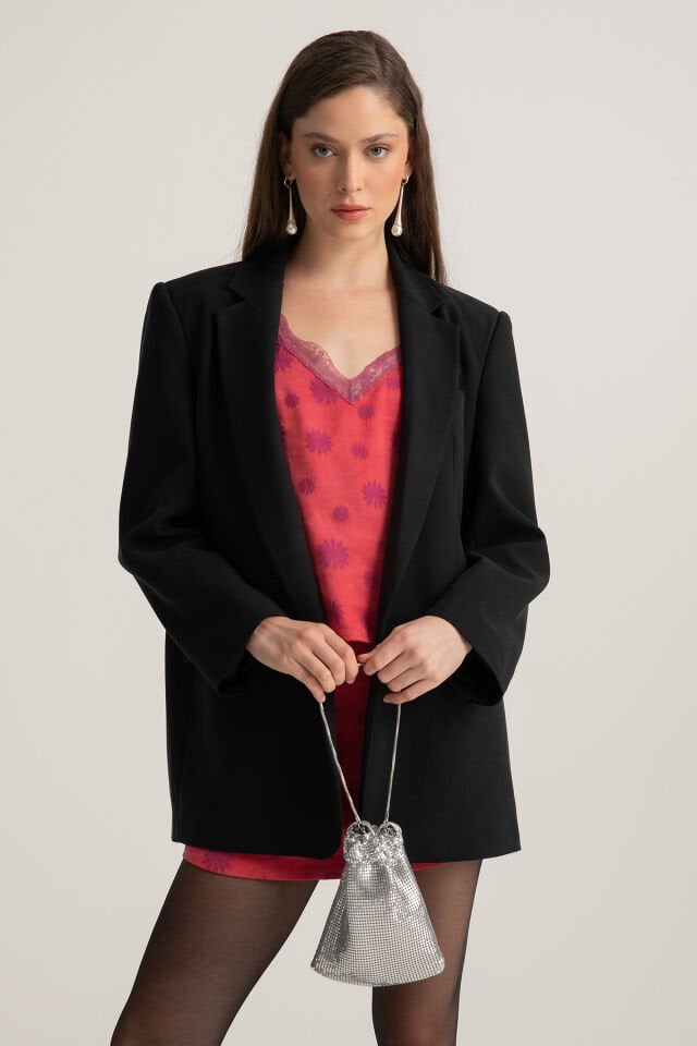 Siyah Tek Düğmeli Blazer Ceket