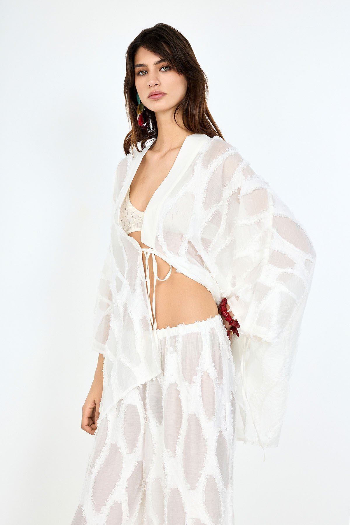 Beyaz Jakarlı Kaftan