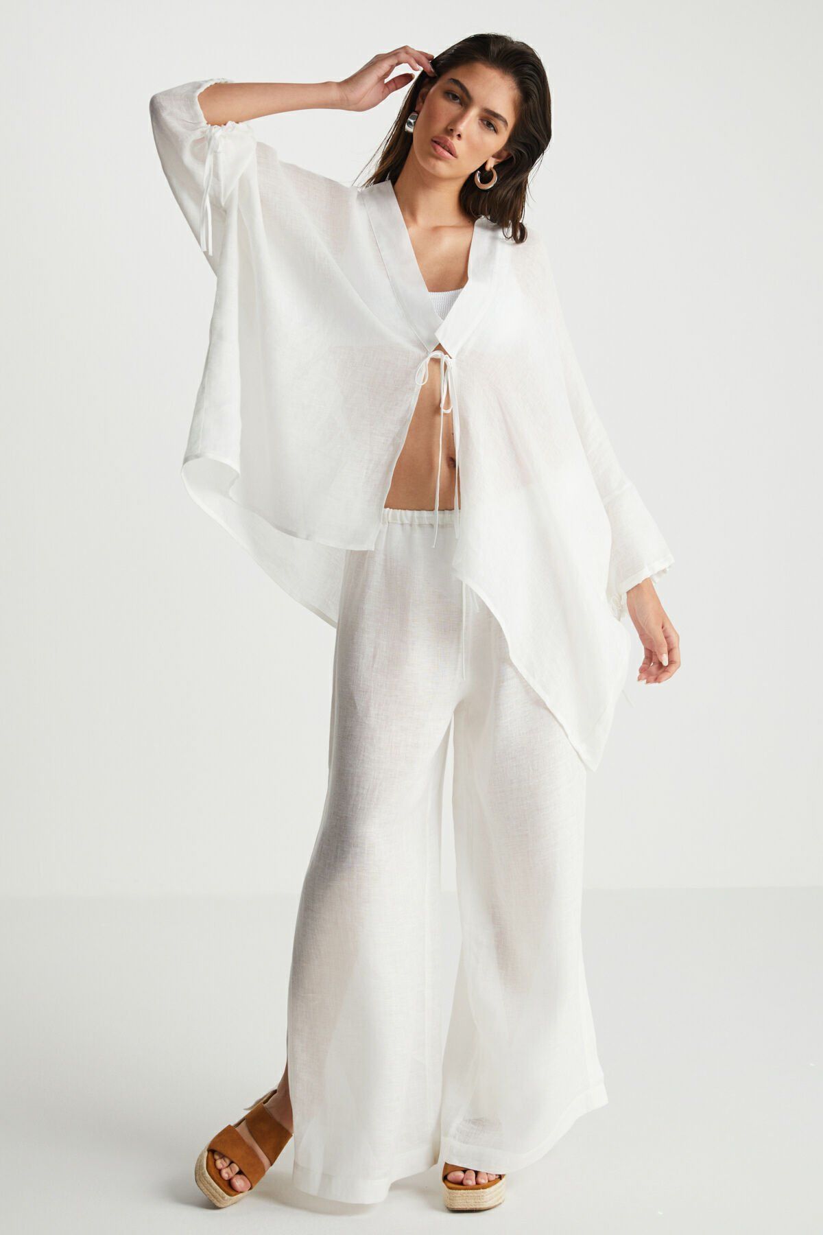 Beyaz Keten Kaftan