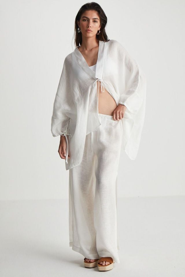 Beyaz Keten Kaftan
