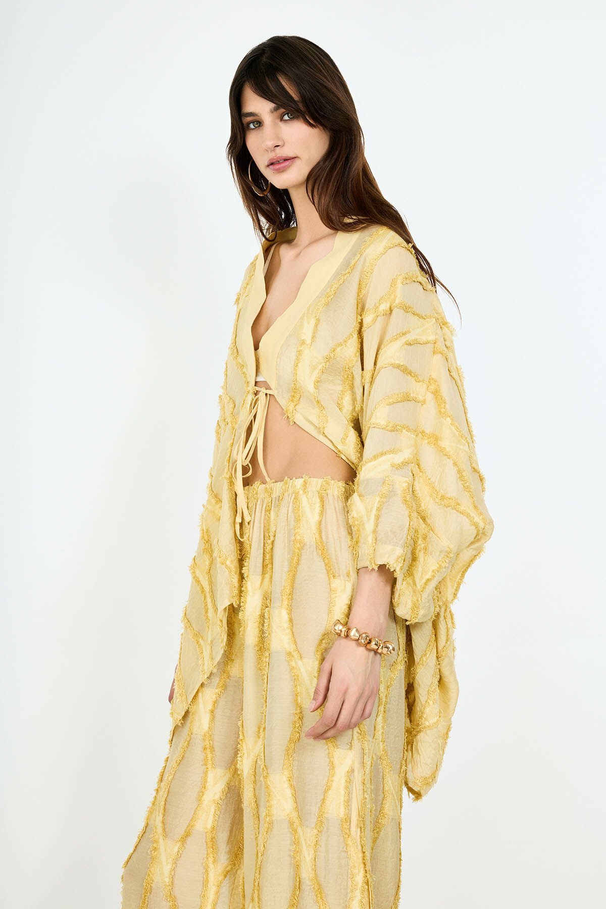 Sarı Jakarlı Kaftan