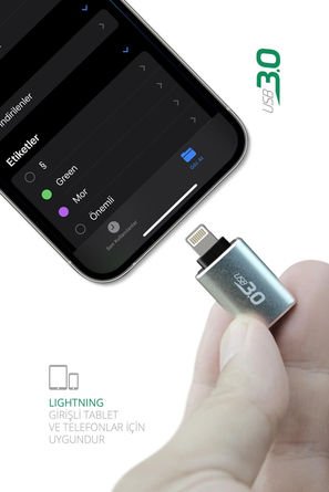 Powerway Mini Lightning Otg to Usb 3.0 Yüksek Hızlı Otg Çevirici Dönüştürücü Adaptör