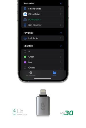 Powerway Mini Lightning Otg to Usb 3.0 Yüksek Hızlı Otg Çevirici Dönüştürücü Adaptör