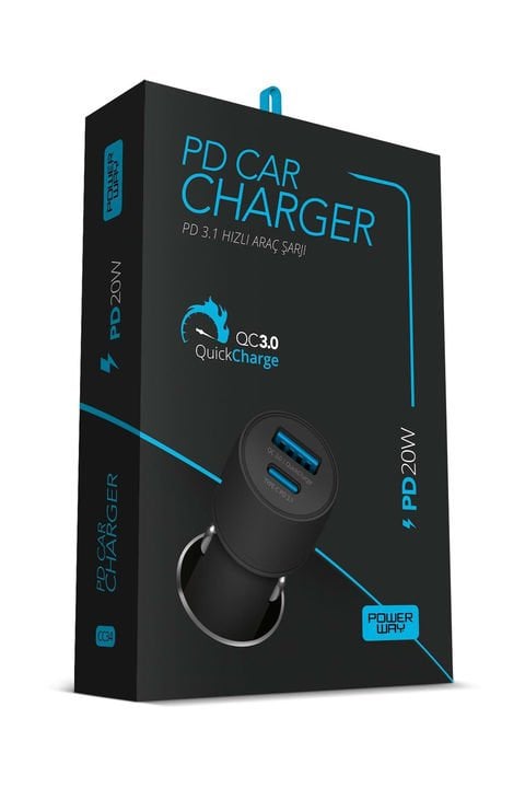 Powerway CC34 PD20W Hızlı Şarj Usb-A ve Type-C Girişli Araç Içi Çakmaklık Şarj Adaptörü