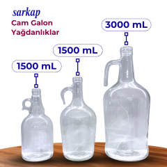 Sarkap 3000 ml Kapaklı Cam Galon Zeytinyağı Şişesi Yağdanlık Akıtmasız Kapak
