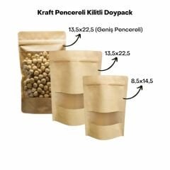 Sarkap Kraft Pencereli Kilitli Doypack 13x22,5