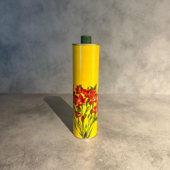 Sarkap Dekoratif 750 ml (0,75 L) Kapaklı Silindir Boş Zeytinyağı Tenekesi SarıÇiçek