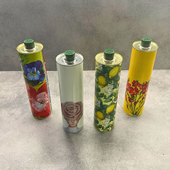 Sarkap Dekoratif 750 ml (0,75 L) Kapaklı Silindir Boş Zeytinyağı Tenekesi SarıÇiçek