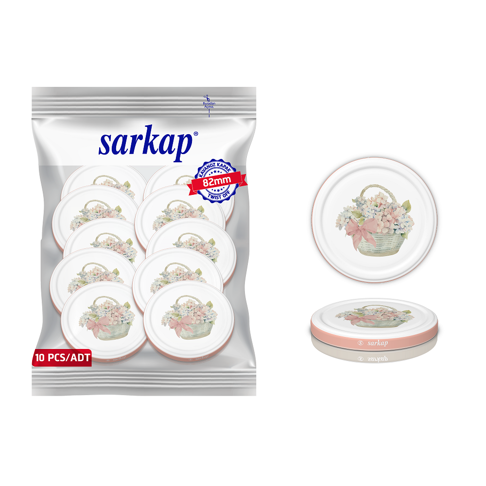 Hijyenik Paketli 10 Adet Kavanoz Kapağı Çiçek Desenler 82 mm PembeBuket
