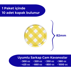 Hijyenik Paketli 10 adet Kavanoz Kapağı – Mat Ekose – 82 mm Sarı