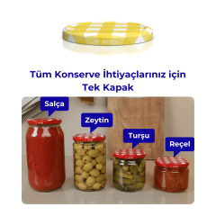 Hijyenik Paketli 10 adet Kavanoz Kapağı – Mat Ekose – 82 mm Sarı