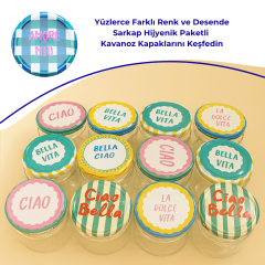 Hijyenik Paketli 10 Adet Kavanoz Kapağı 82 mm Dolce Vita Desenler AmoreMioMavi