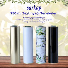Sarkap 0,75 L (750 ml) Kapaklı Silindir Zeytinyağı Tenekesi Beyaz