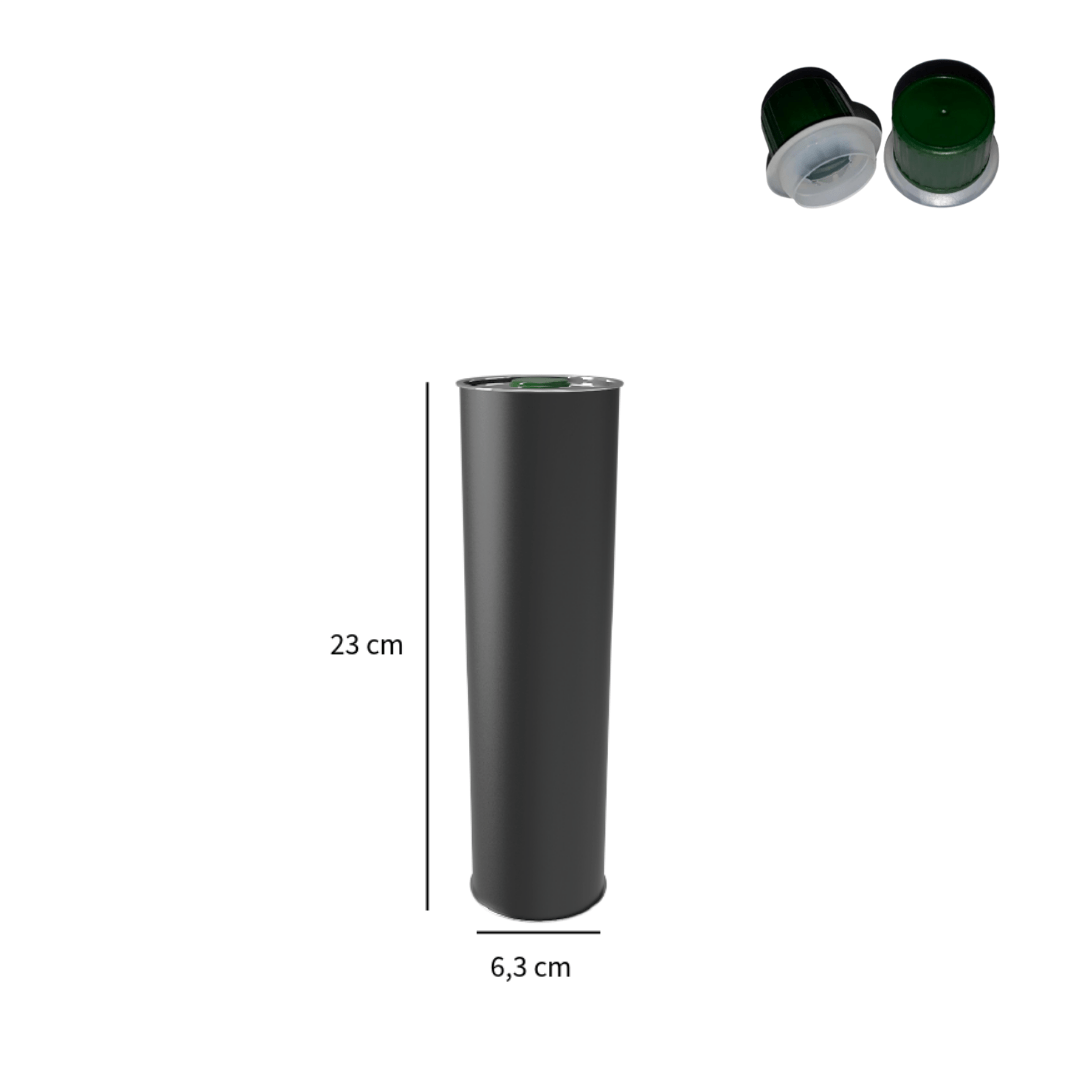 Sarkap 0,75 L (750 ml) Kapaklı Silindir Zeytinyağı Tenekesi Mat Siyah