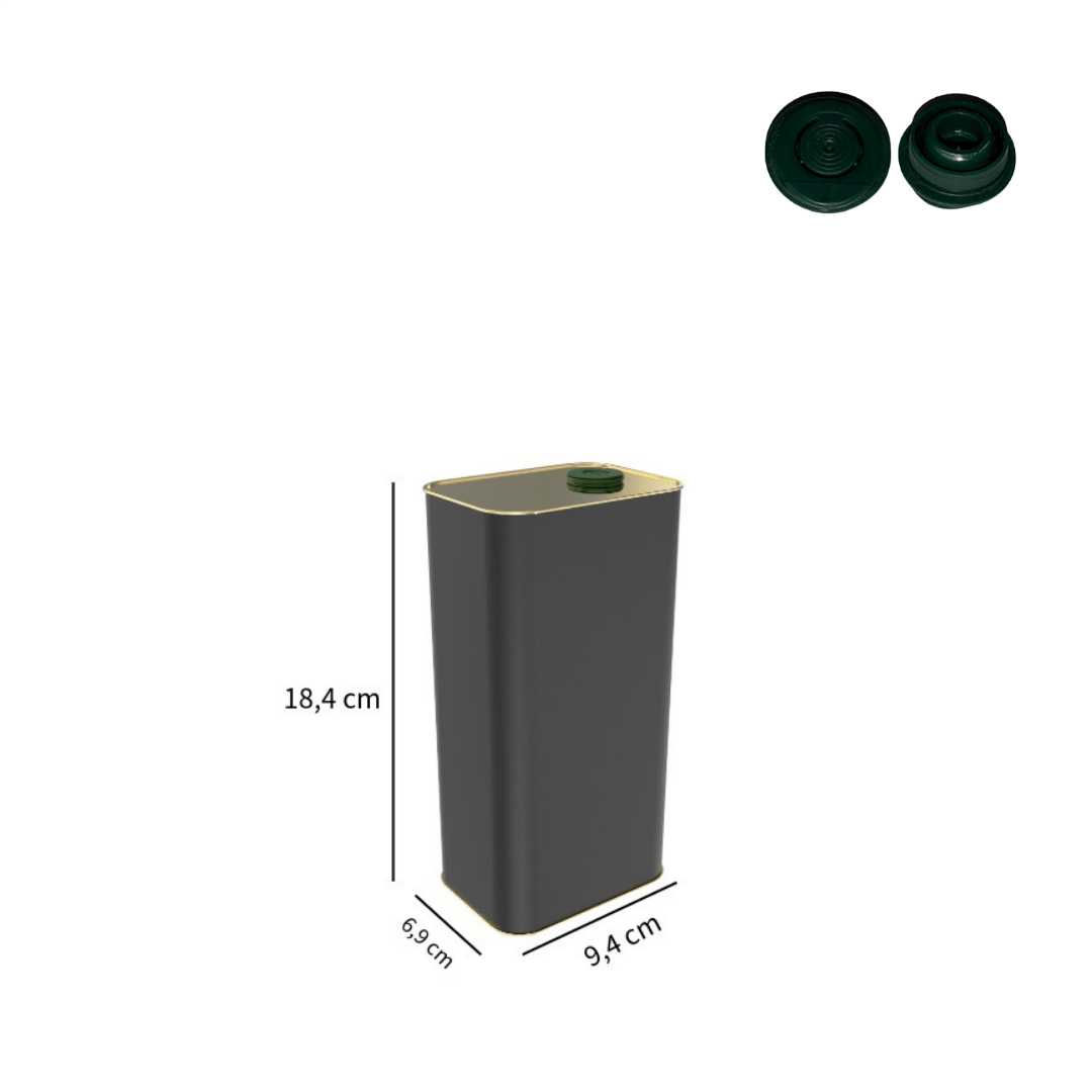Sarkap 1 L (1000 ml) Kapaklı Zeytinyağı Tenekesi Mat Siyah