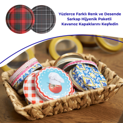 Hijyenik Paketli 10 Adet Kavanoz Kapağı Ekose Desenler 82 mm Kırmızı-Siyah