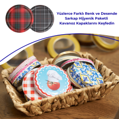 Hijyenik Paketli 10 Adet Kavanoz Kapağı Ekose Desenler 82 mm Kırmızı-Siyah