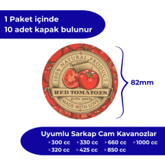 Hijyenik Paketli 10 Adet Kavanoz Kapağı Domates Desenler 82 mm RedTomatoes