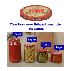 Hijyenik Paketli 10 Adet Kavanoz Kapağı Domates Desenler 82 mm RedTomatoes