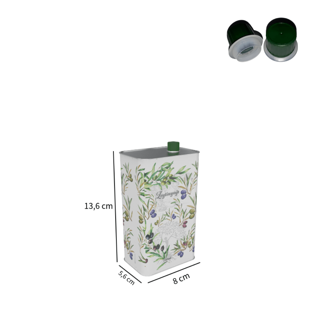 Sarkap 0,5 L (500 ml) Kapaklı Dekoratif Zeytinyağı Tenekesi BeyazYeşilZeytin - DobiKapaklı