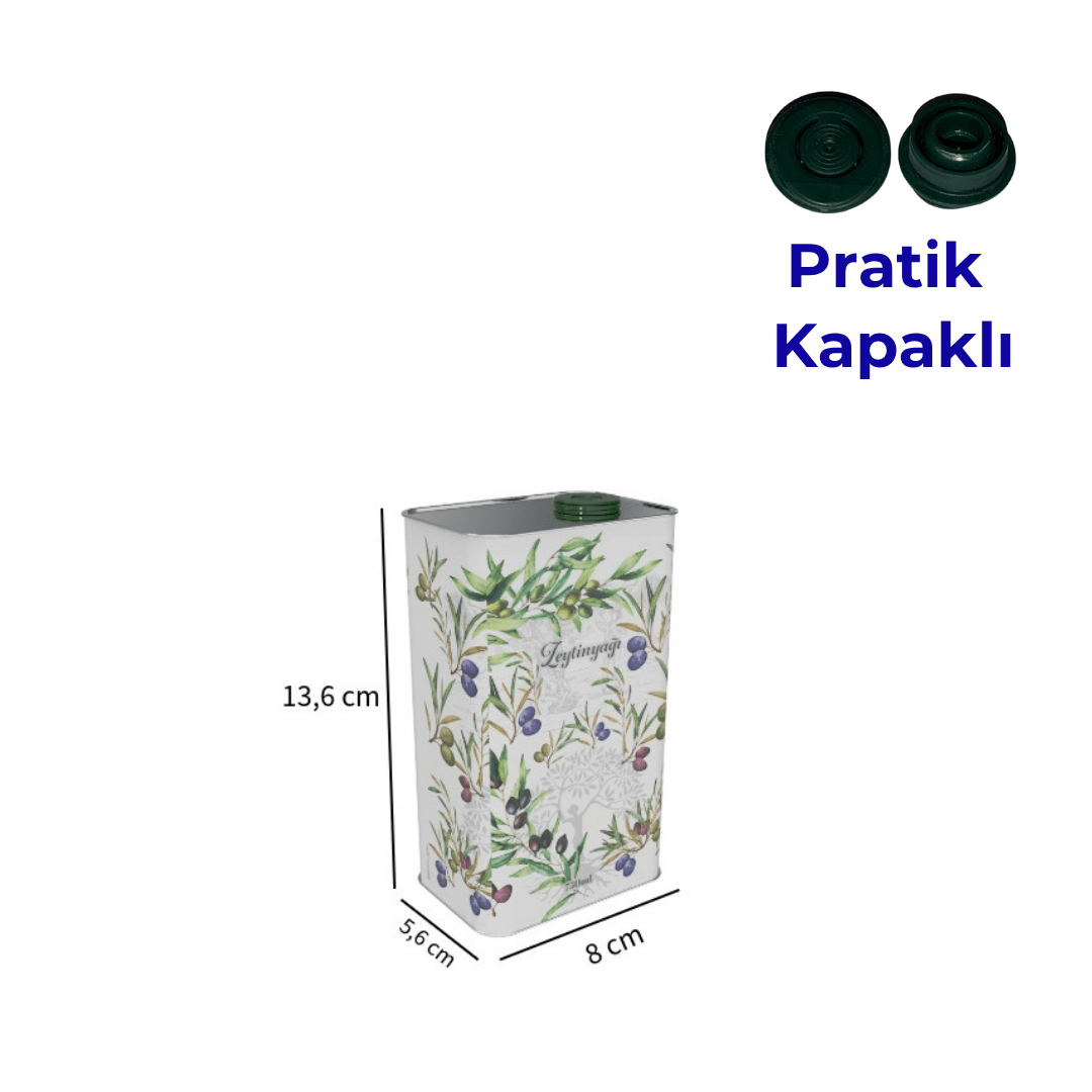 Sarkap 0,5 L (500 ml) Kapaklı Dekoratif Zeytinyağı Tenekesi Pratik Kapaklı - Beyaz Yeşil Zeytin
