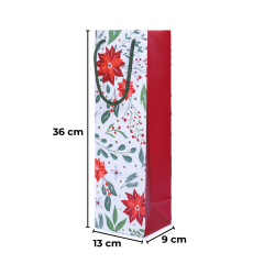 Sarkap Kırmızı Çiçek Desenli Hediyelik Karton Çanta 13x36x9 cm