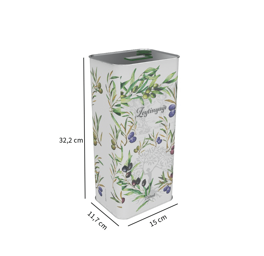 Sarkap 5 L (5000 ml) Kapaklı Kulplu Zeytinyağı Tenekesi BeyazYeşilZeytin