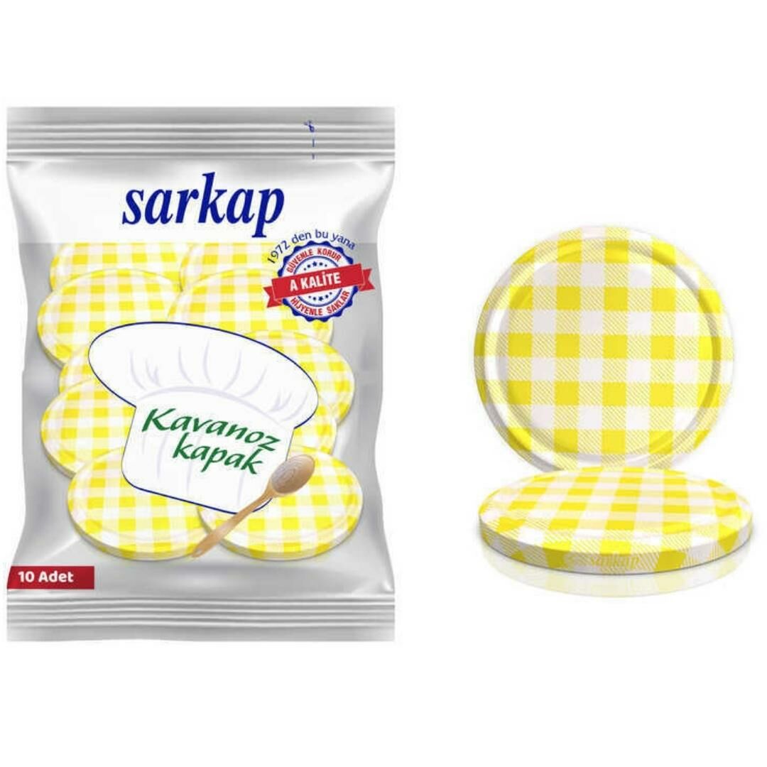 Hijyenik Paketli 10 Adet Kavanoz Kapağı Ekose Desenler 82 mm SARI