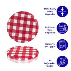 Hijyenik Paketli 10 Adet Kavanoz Kapağı Ekose Desenler 82 mm KırmızıKuşak