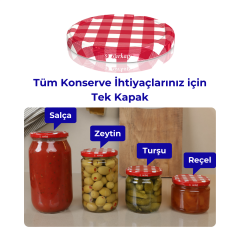 Hijyenik Paketli 10 Adet Kavanoz Kapağı Ekose Desenler 82 mm KırmızıKuşak