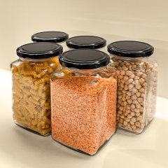 Sarkap 5'li 1000 ml Kapaklı Köşeli Cam Kavanoz Siyah