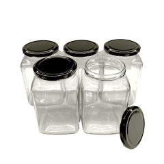Sarkap 5'li 1000 ml Kapaklı Köşeli Cam Kavanoz Siyah