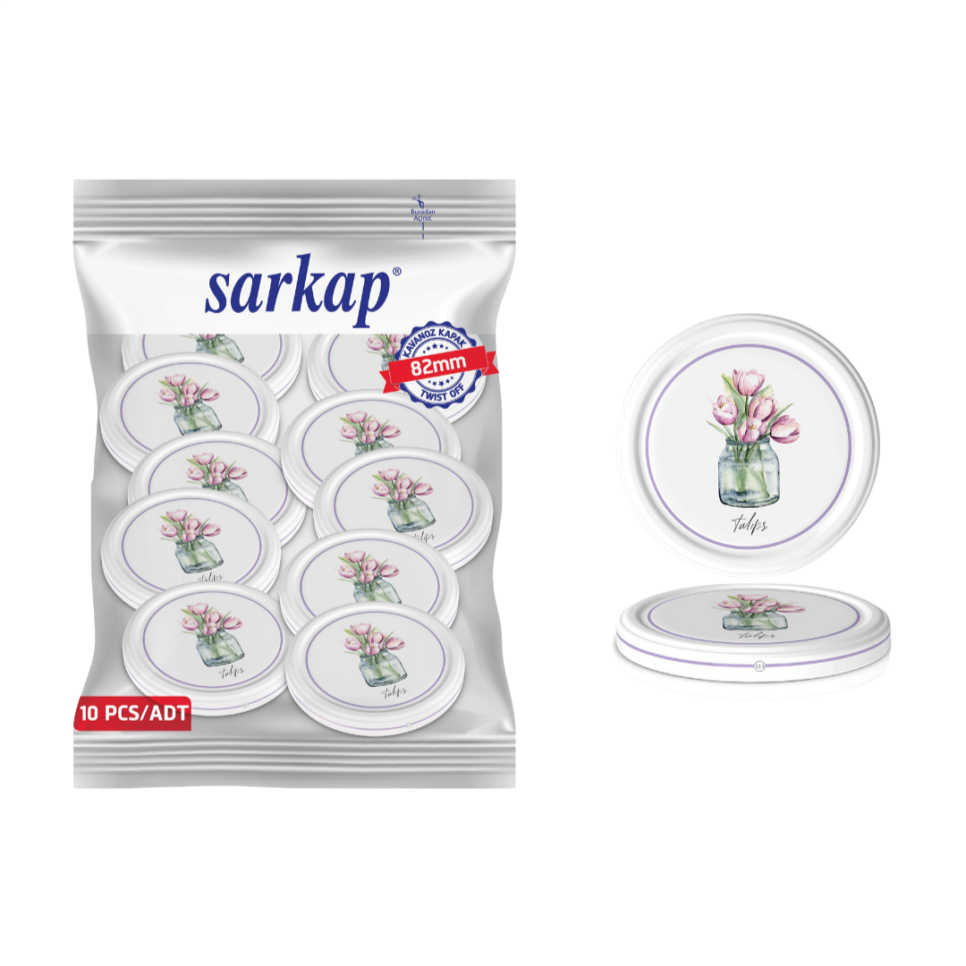 Hijyenik Paketli 10 Adet Kavanoz Kapağı Çiçek Desenler 82 mm Tulips