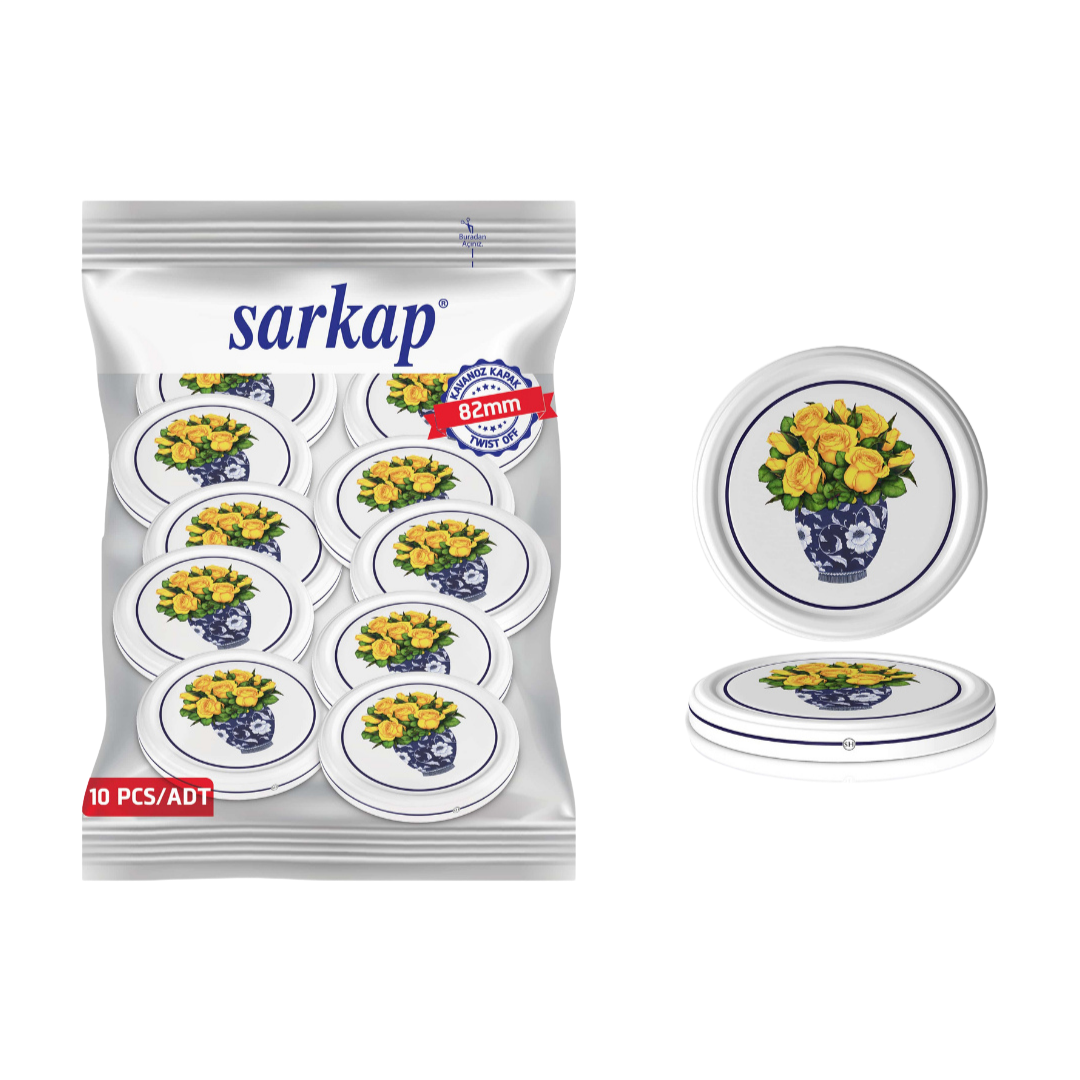 Hijyenik Paketli 10 Adet Kavanoz Kapağı Çiçek Desenler 82 mm SarıÇiçek