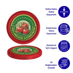 Hijyenik Paketli 10 Adet Kavanoz Kapağı Domates Desenler 82 mm DomatesOrganic