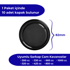 Hijyenik Paketli 10 Adet Kavanoz Kapağı Düz Renkler 82 mm Siyah