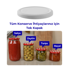 Hijyenik Paketli 10 Adet Kavanoz Kapağı Düz Renkler 82 mm Beyaz