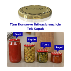 Hijyenik Paketli 10 Adet Kavanoz Kapağı Homemade Modeller 82 mm Gold