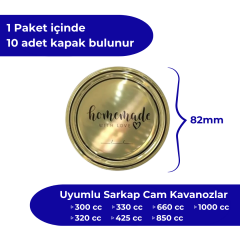 Hijyenik Paketli 10 Adet Kavanoz Kapağı Homemade Modeller 82 mm TarihliGold