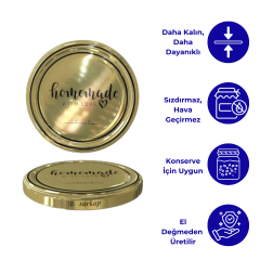Hijyenik Paketli 10 Adet Kavanoz Kapağı Homemade Modeller 82 mm TarihliGold