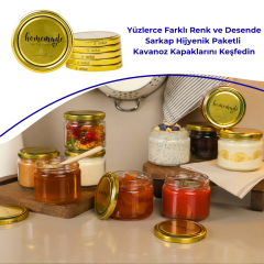 Hijyenik Paketli 10 Adet Kavanoz Kapağı Homemade Modeller 82 mm TarihliGold