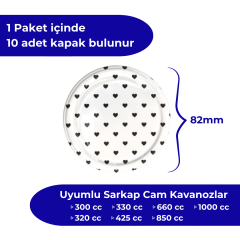 Hijyenik Paketli 10 Adet Kavanoz Kapağı Kalpli Desenler 82 mm BeyazKalpSiyah