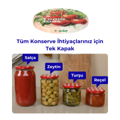 Hijyenik Paketli 10 Adet Kavanoz Kapağı Domates Desenler 82 mm Tomatoes