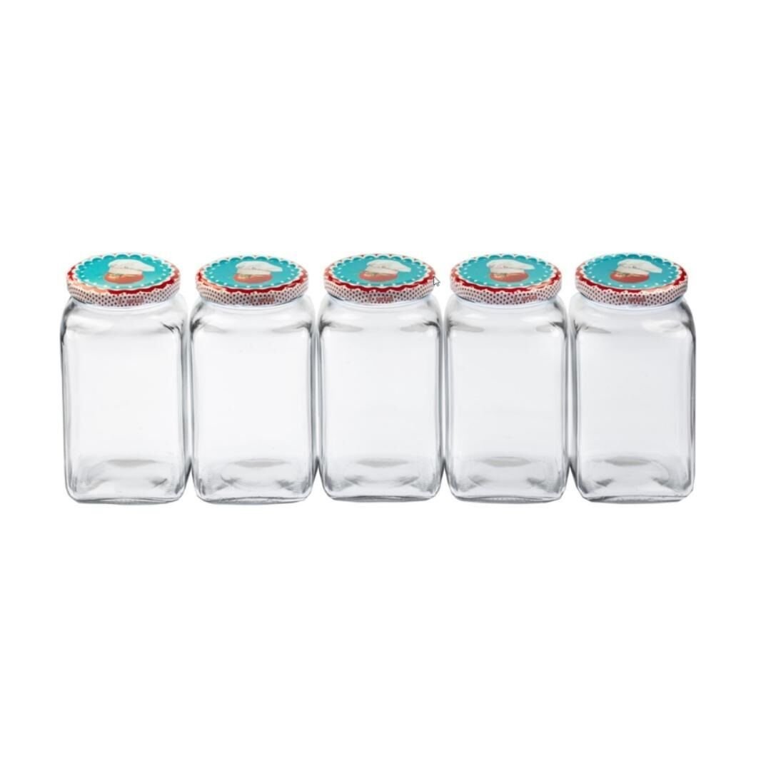 Sarkap 5'li 1000 ml Kapaklı Köşeli Cam Kavanoz