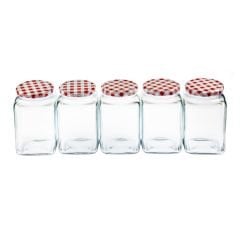 Sarkap 5'li 1000 ml Kapaklı Köşeli Cam Kavanoz KırmızıEkose