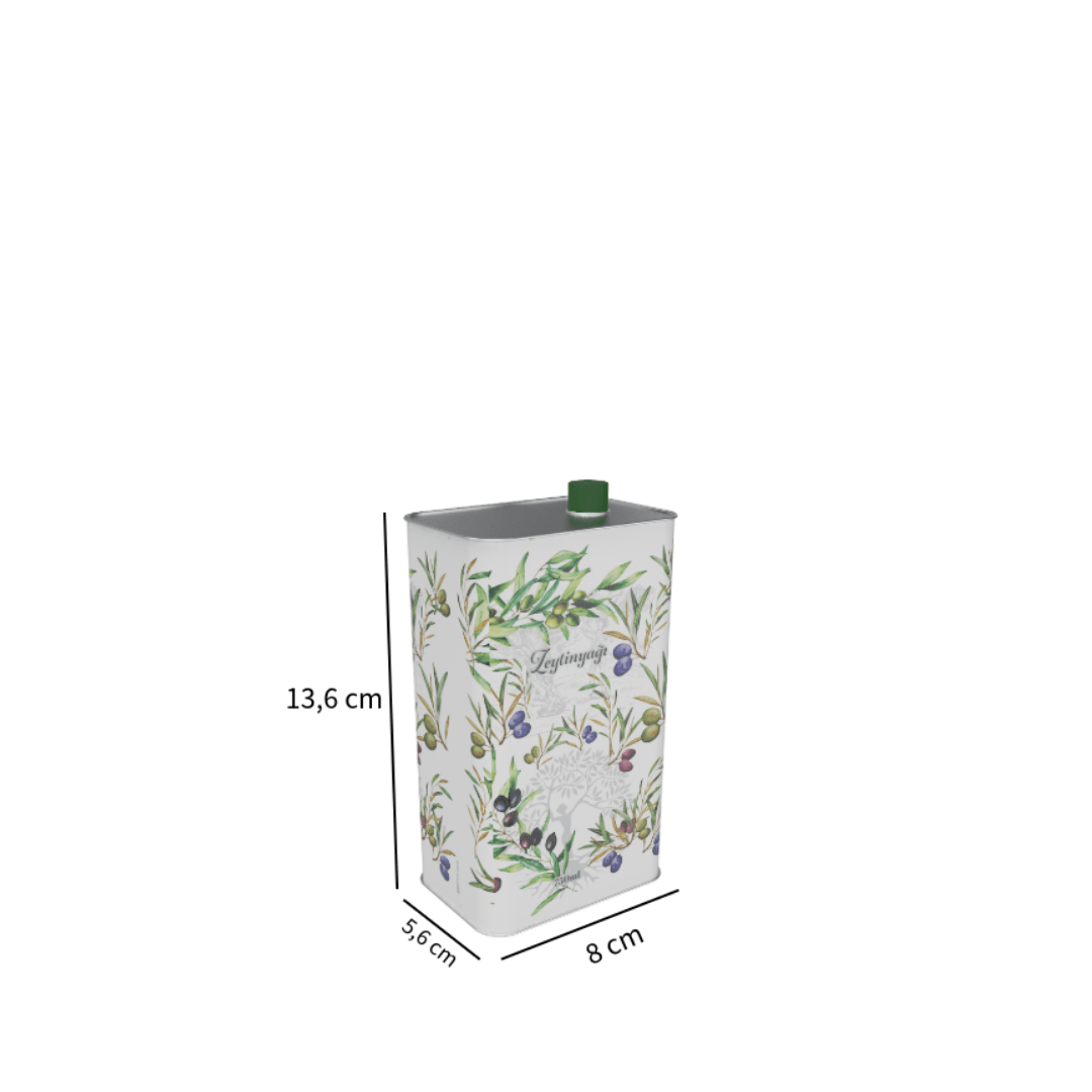 Sarkap 0,5 L (500 ml) Kapaklı Dekoratif Zeytinyağı Tenekesi BeyazYeşilZeytin