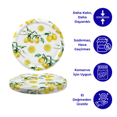 Hijyenik Paketli 10 Adet Kavanoz Kapağı Meyve Desenler 82 mm Limon