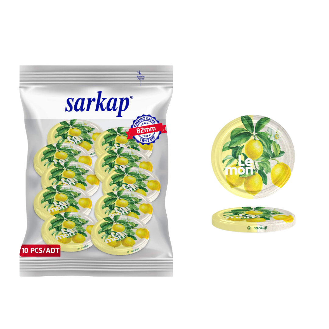 Hijyenik Paketli 10 Adet Kavanoz Kapağı Meyve Desenler 82 mm Lemon