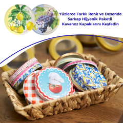 Hijyenik Paketli 10 Adet Kavanoz Kapağı Meyve Desenler 82 mm Lemon